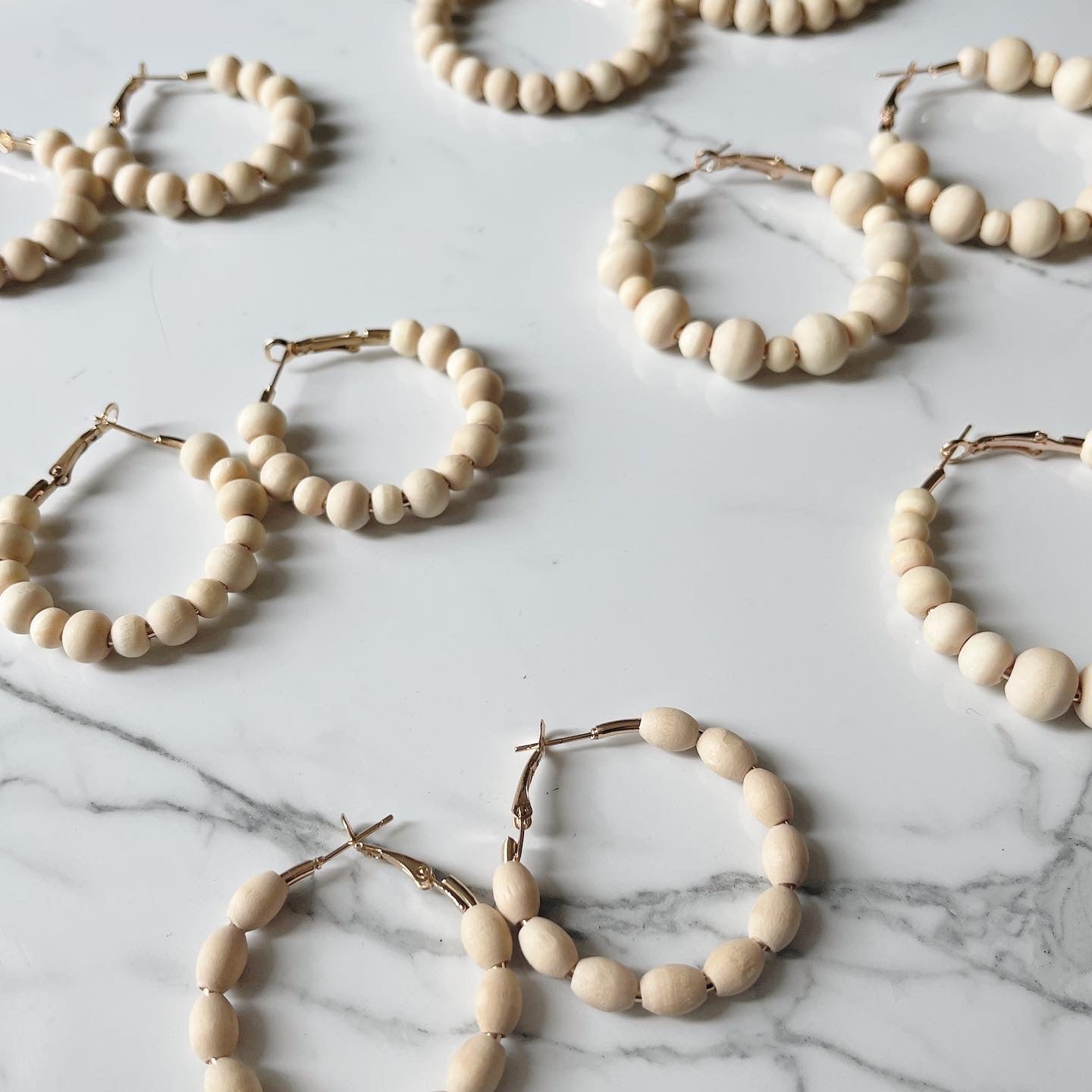 Light Natural Wood Bead Hoops