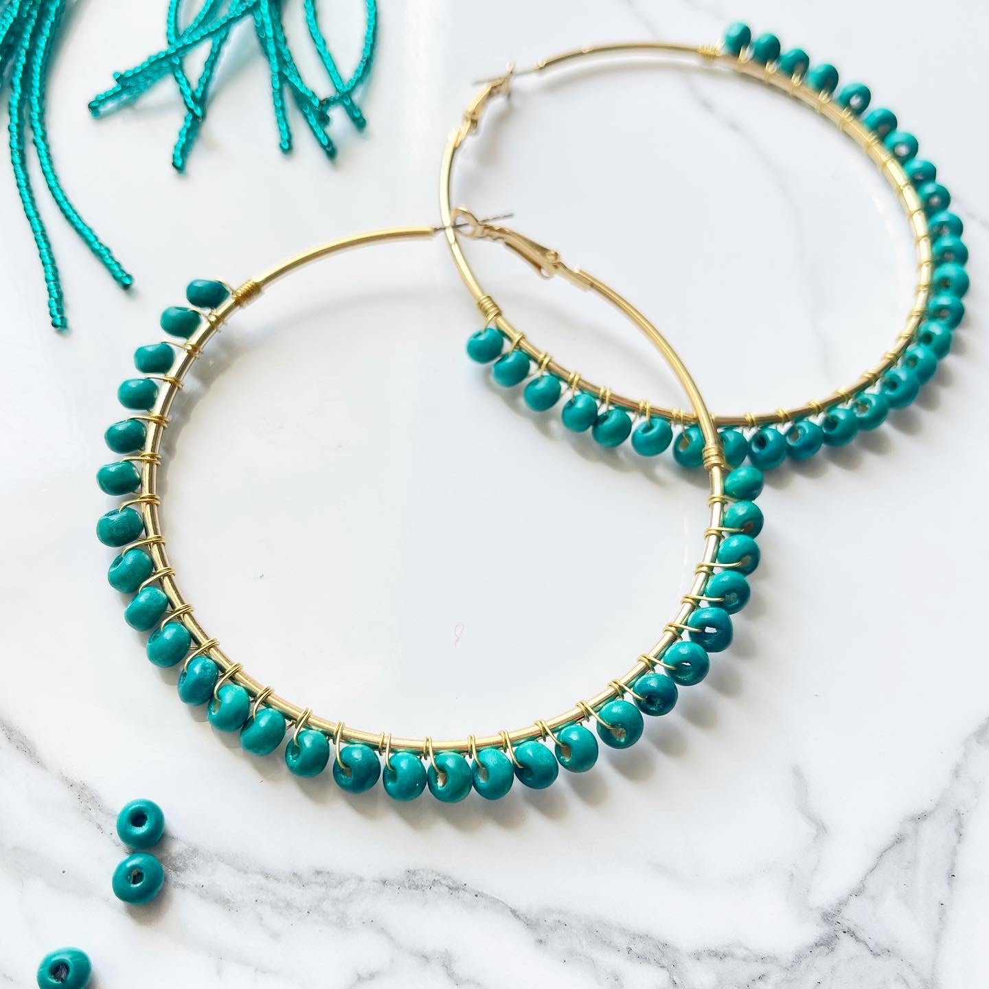 Teal bead hoops