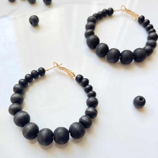 Black wood bead hoops
