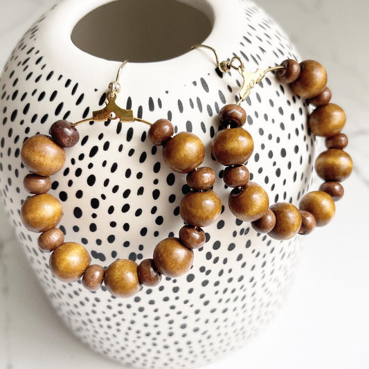 Medium Brown Wood bead hoops