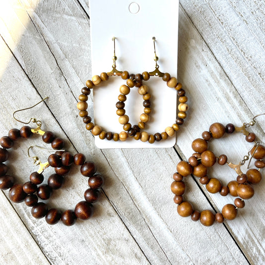 Multicolor Wood Bead Hoops