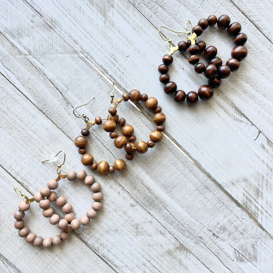 Dark Brown Wood bead hoops