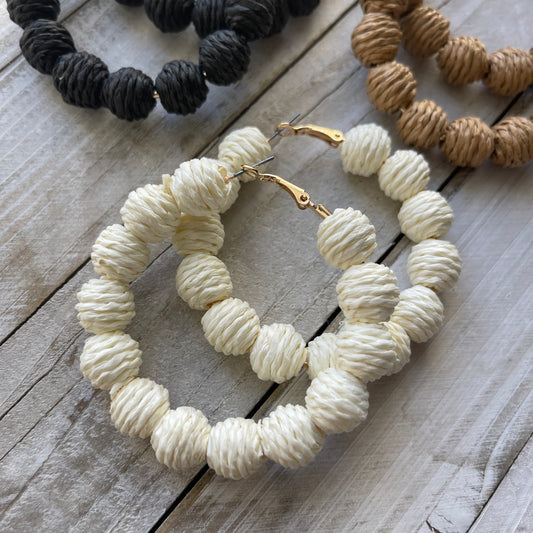 Neutral Rattan Bead Hoops