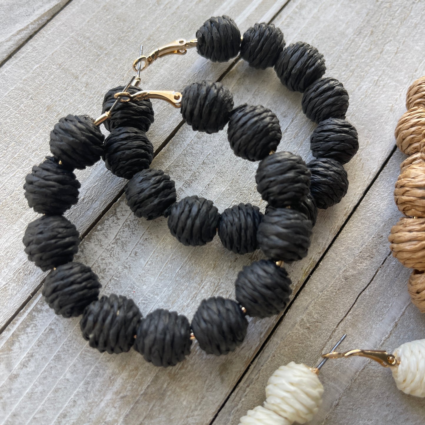 Neutral Rattan Bead Hoops