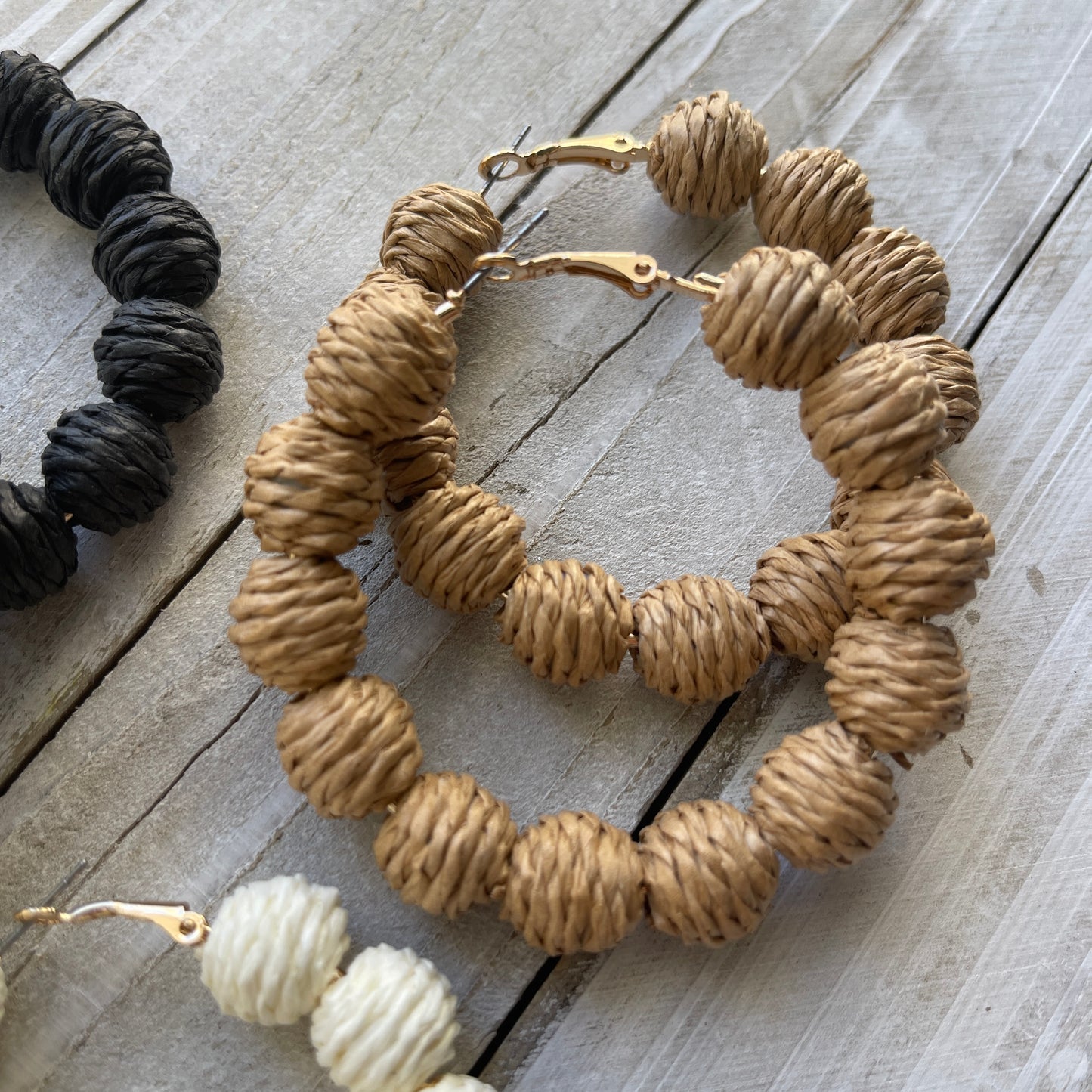 Neutral Rattan Bead Hoops