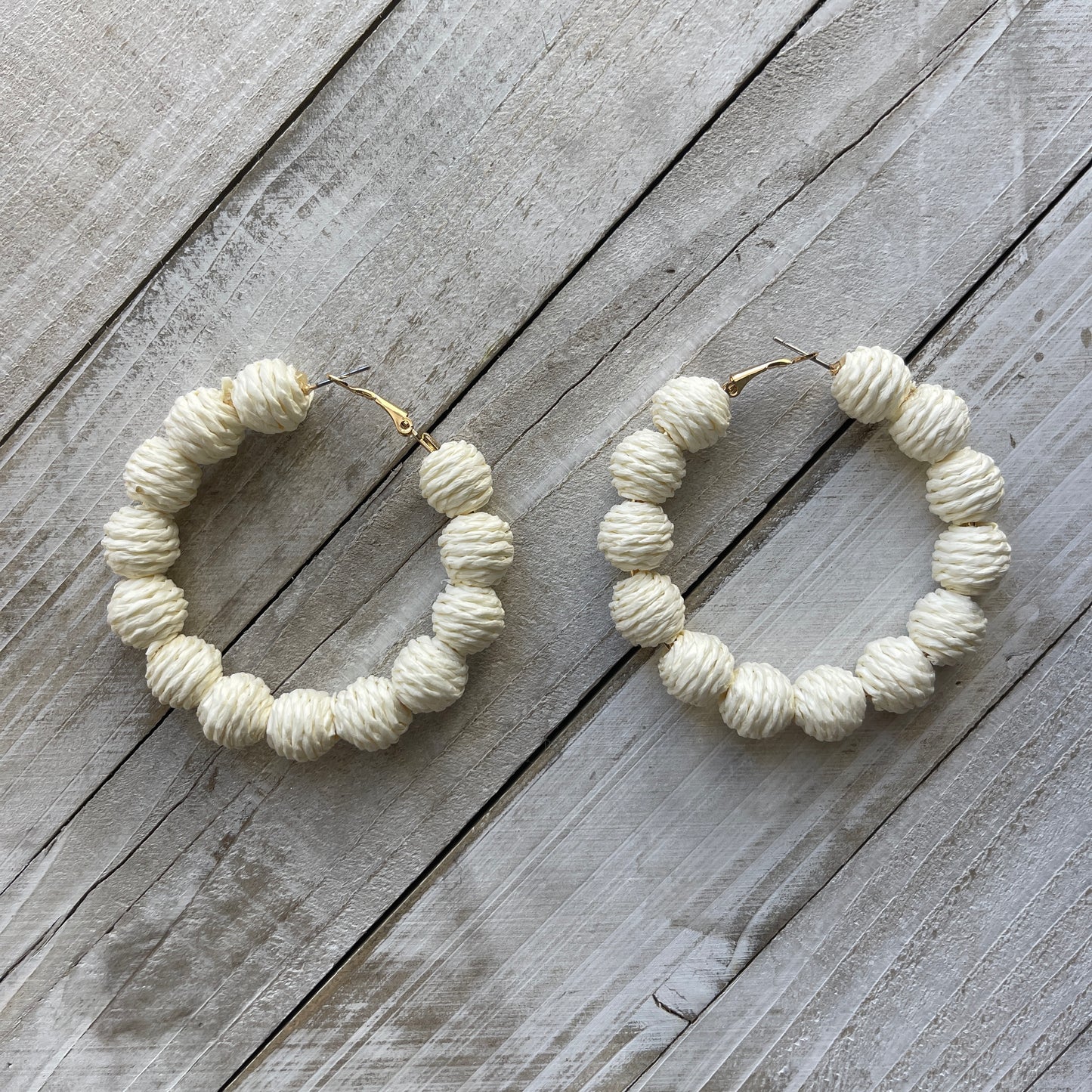 Neutral Rattan Bead Hoops