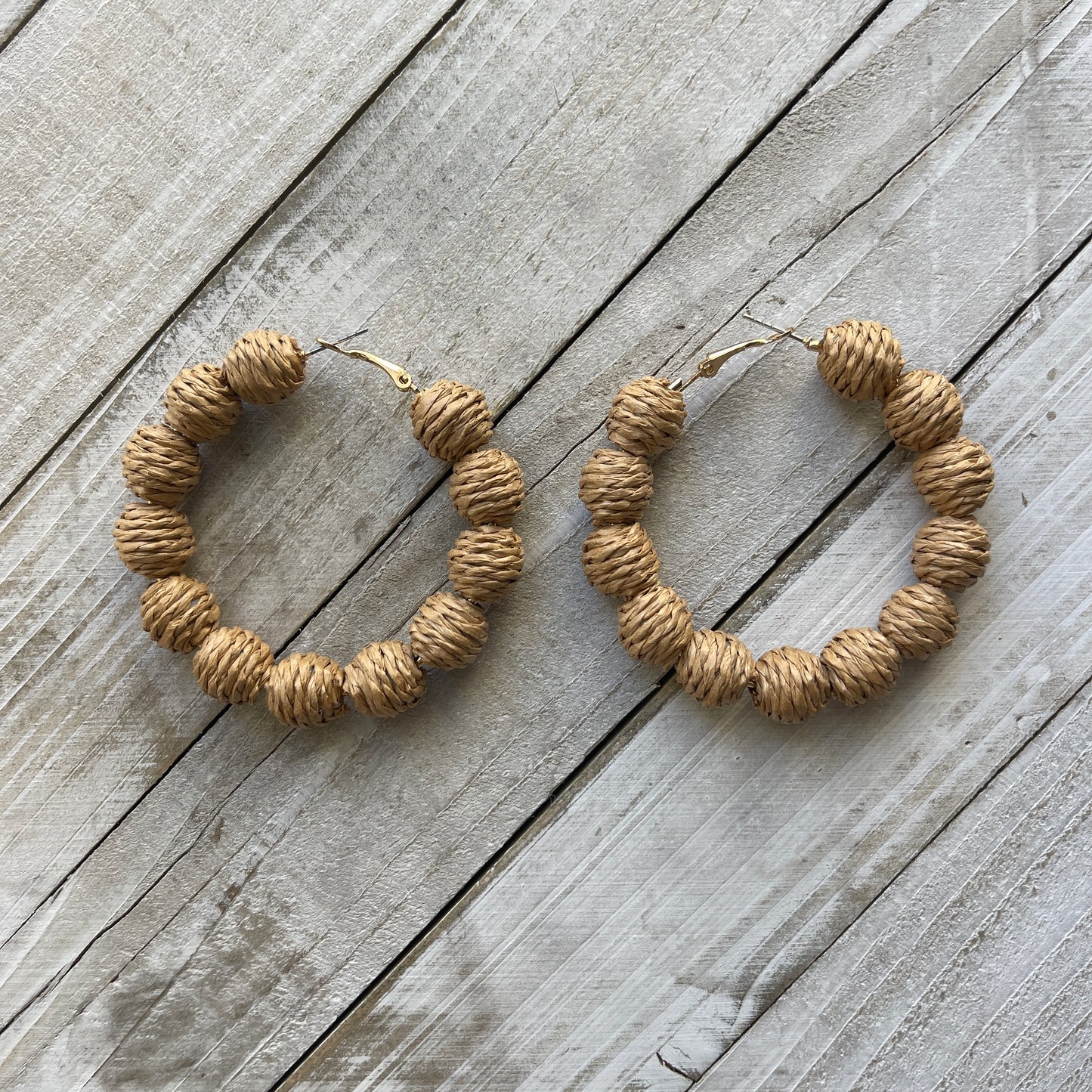 Neutral Rattan Bead Hoops