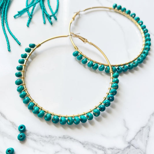 Teal bead hoops