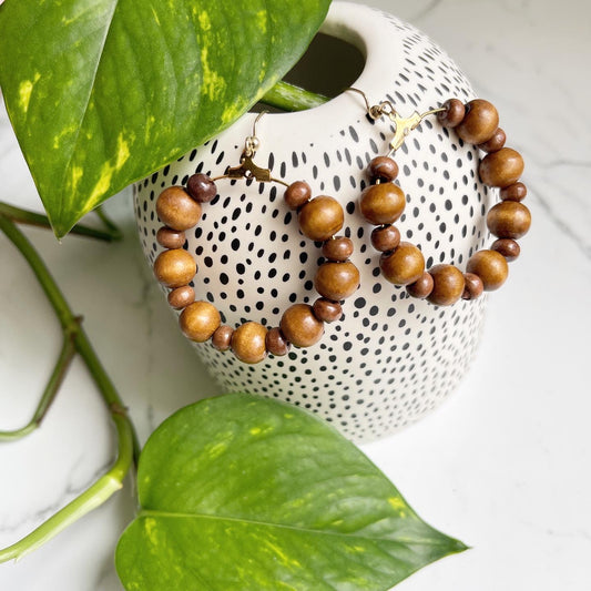 Medium Brown Wood bead hoops