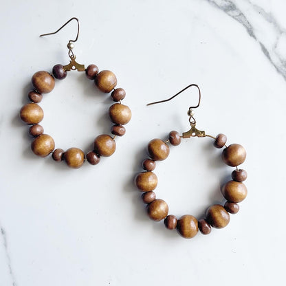 Medium Brown Wood bead hoops