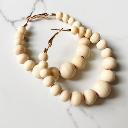 Light Natural Wood Bead Hoops