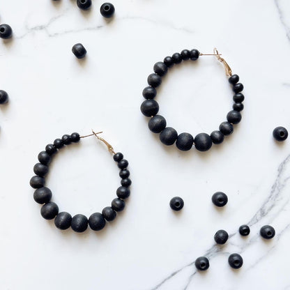 Black wood bead hoops