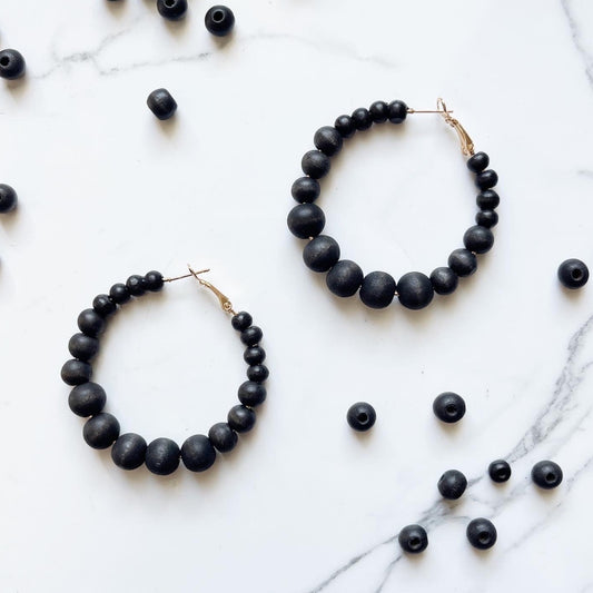 Black wood bead hoops