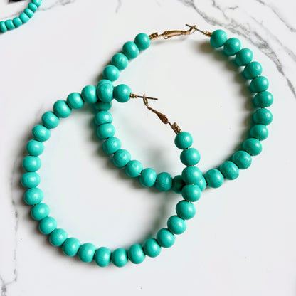 Turquoise Wood Bead Hoops