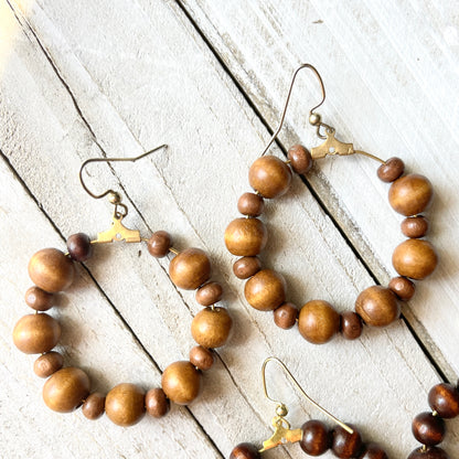 Medium Brown Wood bead hoops