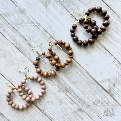 Medium Brown Wood bead hoops