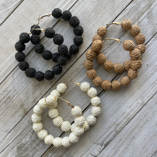 Neutral Rattan Bead Hoops