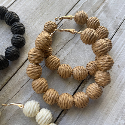 Neutral Rattan Bead Hoops