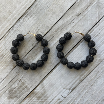 Neutral Rattan Bead Hoops